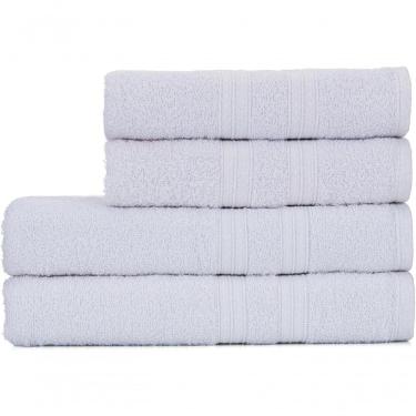 Imagem de Toalhas De Banho 4 Peças 100% Algodão Alta Absorção 2 Banho 2 Rosto Padrão Hotel pousada Branca