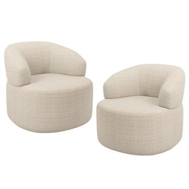 Imagem de Kit 02 Poltronas Giratória Orgânica Para Sala De Estar Living Helena L02 Linho Palha - Lyam Decor