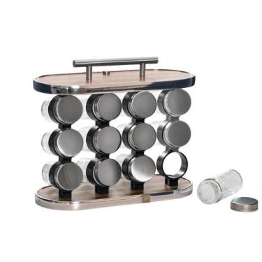 Imagem de Porta Condimentos Aço Inox E Madeira 12 Peças Com Alça Noble - Wincy C