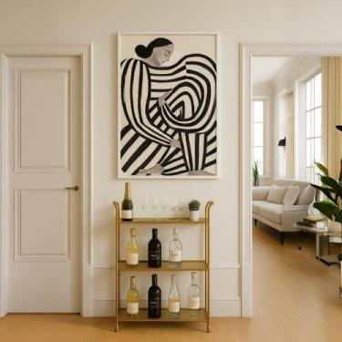 Imagem de Quadro Canvas Mulher De Pijama Preto 90X60Cm Mold Preta - Quadros On-L