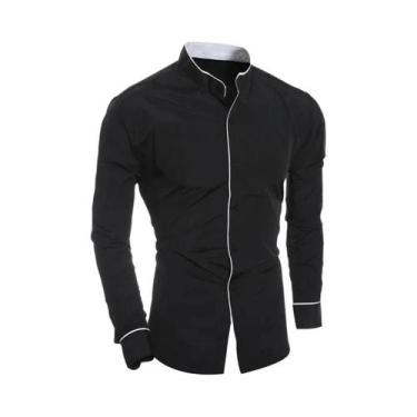 Imagem de Camisa Masculina Slim Fit De Cor Sólida Com Gola Alta E Cardigã Em Pat