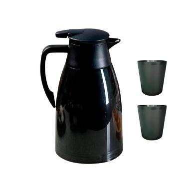 Imagem de Conjunto Garrafa Jarra Térmica 2 Copos Café Chá - Jarra Térmica Com Bico Corta-pingo 1 Litro