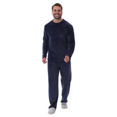 Imagem de Conjunto Pijama Adulto Soft Inverno Quentinho Marca Victory, GG, Azul,