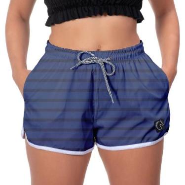 Imagem de Short Feminino Azul Casual Praia Listrado Verão Academia - W2, Azul, G