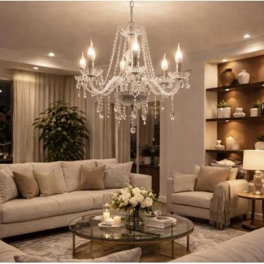 Imagem de Lustre De Cristal Luminária Luxuoso Transparente 06 Braços - LUXOR STO