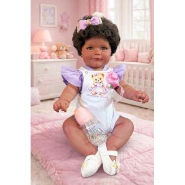 Imagem de Boneca Bebê Reborn Sophia Negra Cabelo Castanho 52cm - Mundo Kids