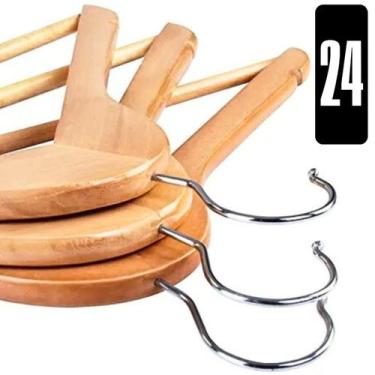 Imagem de Kit 24 Cabides Madeira Marfim Adulto Guarda Roupa Closet Calça Vestido
