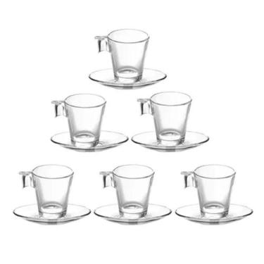 Imagem de Jogo De Xícaras Café Com Pires Napoli 12 Peças Vidro 80ml - Em Casa Te