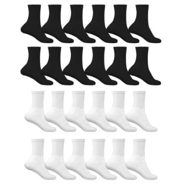 Imagem de Kit 12 Pares Meia Adulto Masculina Sport Algodão Cano Alto Cor:Branca/Preta;Tamanho:37-43;Gênero:Masculino