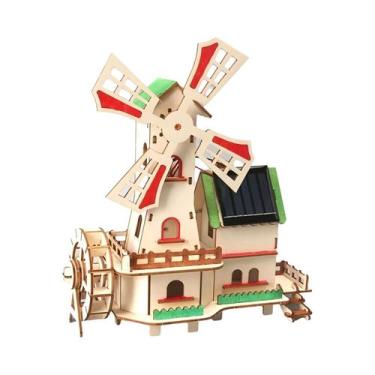 Imagem de Quebra-Cabeça 3D De Madeira DIY Para Crianças: Moinho De Vento Solar E