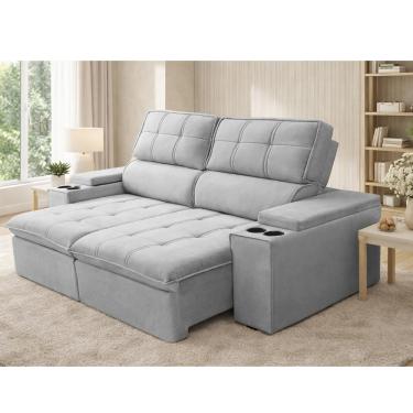 Imagem de Sofá 3 Lugares Retrátil Reclinável 230cm Veludo USB Pluma Ferguile - Prata