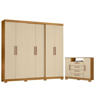 Imagem de Cômoda Madri E Guarda Roupa Casal San Diego Carvalho Americano Off White - Incorplac