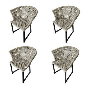 Imagem de Kit 4 Cadeiras Salinas Corda Náutica Base Em Alumínio Preto-areia