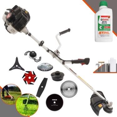 Imagem de Roçadeira Robusta Kawashima KW52-LE À Gasolina 52cc 2,5HP Para Todos os Tipos de Trabalho Com Carretel Nylon + Kit de 7 Opções de Cortes + ÓLEO STIHL