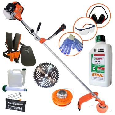 Imagem de Roçadeira Com ÓLEO STIHL GR520XP Terra Á Gasolina 2T 52cc 2,5HP Disco Vídia 40 Dentes + KIT EPI Completo Ideal Para Manutenção de Rodovias