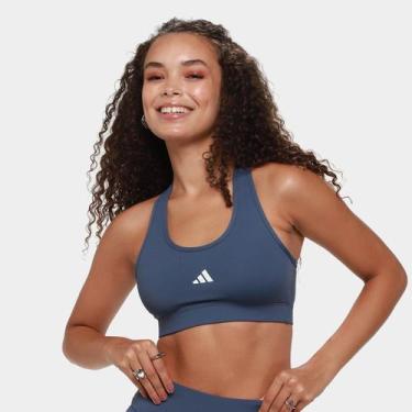 Imagem de Top Adidas Treino Suporte Médio Feminino, Azul escuro, GG