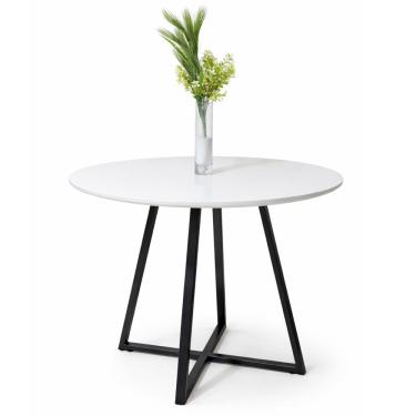 Imagem de Mesa de Jantar Redonda Branca Moderna Laís Tampo Mdf Base De Ferro 110cm