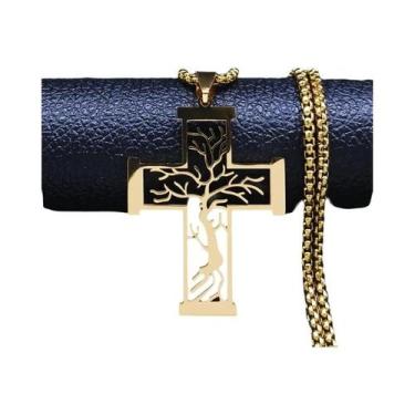 Imagem de Colar Unissex De Aço Inoxidável Com Pingente Cruz Árvore Da Vida Joia 