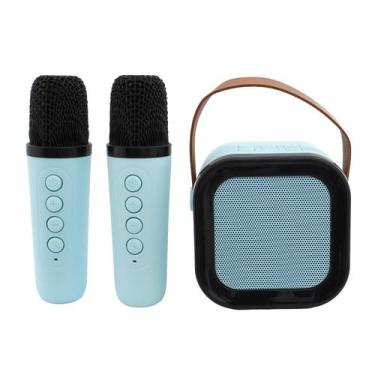 Imagem de Caixa De Som Karaokê Portátil 5W Com 2 Microfones RGB USB SD Cor:Azul 