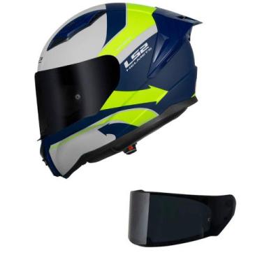 Imagem de Capacete LS2 FF810 Vigo Vision Branco Azul e Amarelo Mais Viseira Fumê