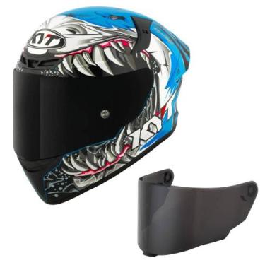 Imagem de Capacete KYT TT Course Megalodon Azul Mais Viseira Fumê Tamanho:58, 58