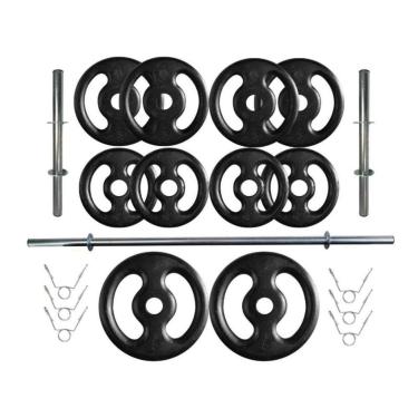 Imagem de Kit Profissional 30 Kg de Anilhas + 2 Barras de 40cm + Barra de 160cm-Unissex
