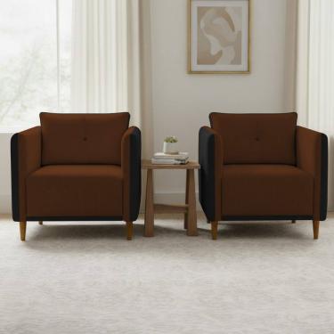 Imagem de Kit 2 Poltronas Decorativa Para Sala Recepção Consultório Aviv Luxo Corino e Linho