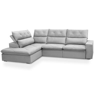 Imagem de Sofá 3 Lugares Retrátil Reclinável Chaise Esquerdo 258cm Bergen F04 Veludo Grafite - Ly...