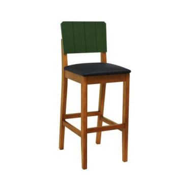 Imagem de Banqueta Alta Bistrô Linhas Madeira Maciça Encosto MDF Laqueado Verde 