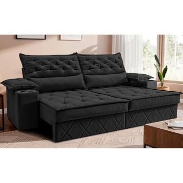 Imagem de Sofá Retrátil e Reclinável 2,10m com Porta Copos e Molas Cosmos. Velusoft Cama inBox