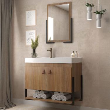 Imagem de Armário de Banheiro Opera 60 Cm 2 Portas 100% Mdf com Espelho Noce - Belizze Móveis