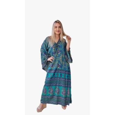 Imagem de Vestido Longo Indiano Tipo Kaftan Toque De Seda - Cod. 5007 - Aleci Fa