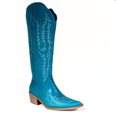 Imagem de Bota Western Cano Alto 2300 - Botas Peão Di Locali, 37, Verde água
