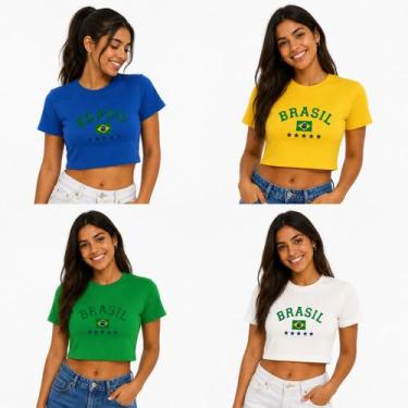 Imagem de Kit Cropped Feminino Seleção Brasileira Confortável para Torcida Brasi