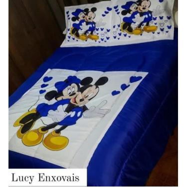 Imagem de Jogo de Edredom Dupla Face Mickey e Minnie Queen 5 peças - Lucy Enxova