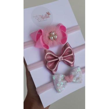 Imagem de Kit faixinhas bebê rosa luxo - Encantos da Bella 