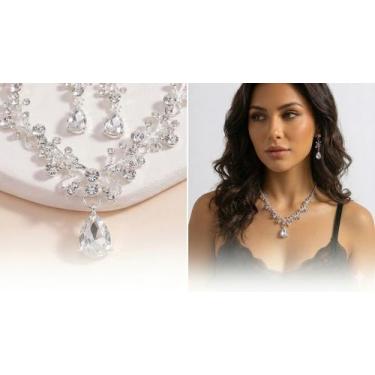 Imagem de Conjunto Brincos Feminino E Colar Zircônia Gota Noiva Festa Luxo - MS 
