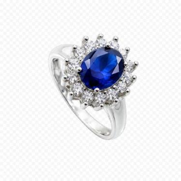 Imagem de Anel Formatura Feminino Prata 925 Oval - Maça de Prata Joias, Azul, 16