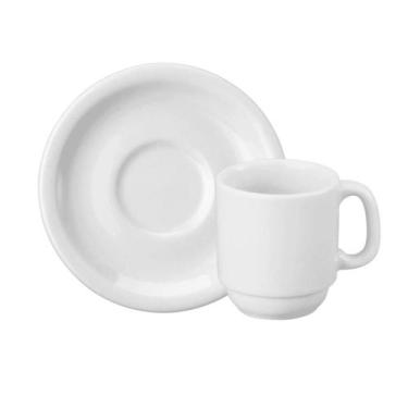 Imagem de Xicara De Cafe Com Pires 70ml Cilindrica Porcelana Branca Schmidt