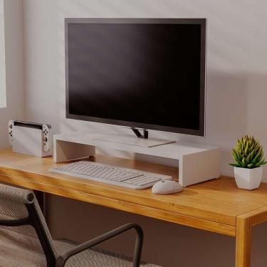 Imagem de Suporte para Monitor Retangular Suporte para Monitor Madeira Branco Moderno 1 Gaveta MDP 60CM Branco Mercado