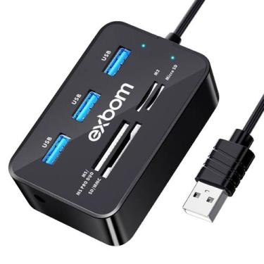 Imagem de Hub USB com Leitor de Cartão 7 em 1 com 3 portas USB 2.0 e Leitor de C