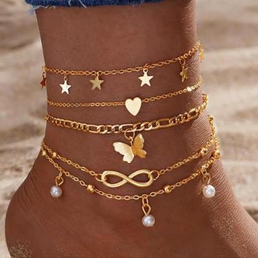 Imagem de Conjunto De Tornozeleiras Femininas Boêmias Com Borboleta, Estrela, Co