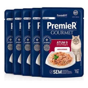 Imagem de 5 Premier Gourmet Para Gato Adultos Castrados Atum 70g