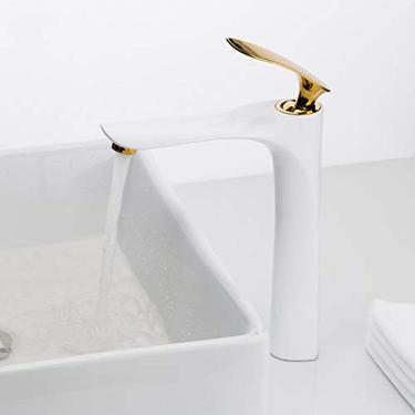 Imagem de YHSGY Torneira Misturadora De Água Para Lavatório Branco Dourado Torneiras Para Banho Torneiras De Latão Para Lavatório De Banheiro Toneira