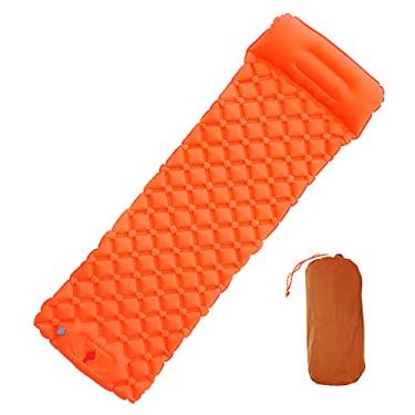 Imagem de GQYYS Almofada de dormir para acampamento, tapete inflável para dormir, colchão de acampamento, com prensa de pé autoinflável, tapete leve para dormir impermeável e compacto
