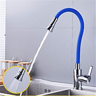Imagem de Torneira giratória de água, torneira misturadora de pia de cozinha água fria quente, extensor de torneira de cozinha, torneira de pia com rotação de 360°, torneira de pia moderna de alavanca única, torneiras de cozinha em spray de 2 modos (azul)