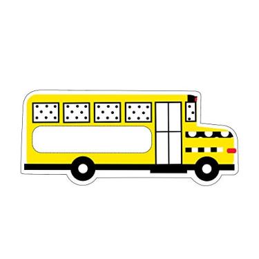 Imagem de Schoolgirl Style Recortes de quadro de avisos de ônibus escolar, preto, branco e elegante, com 36 peças, recortes de ônibus amarelos para quadro de avisos com bolinhas brancas e pretas, decoração de