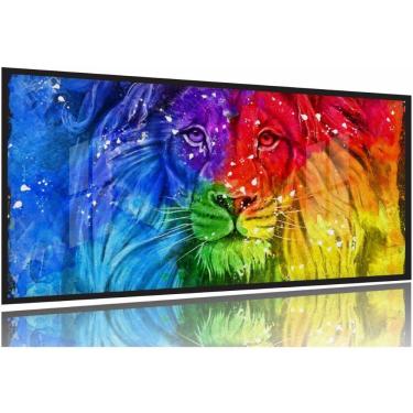 Imagem de Quadro Decorativo Leão Judá Colorido Moderno Sala 130x60 Moldura Preta 2x2