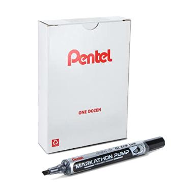 Imagem de Pentel Marcador permanente Markathon, ponta de cinzel, tinta preta, pacote com 12 (NLF60X-A)
