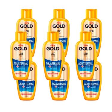 Imagem de Shampoo Niely Gold Tratamento Liso Pleno Água Termal Flor de Hibisco 275ml (Kit com 9)